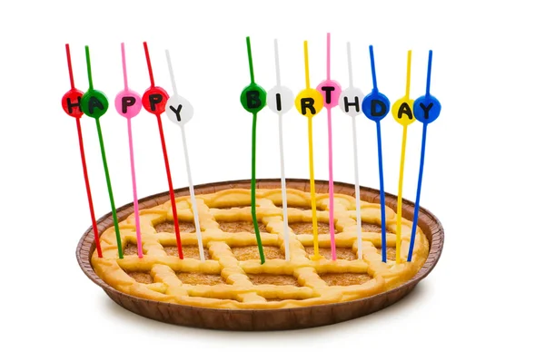С днем рождения свечи в пироге — стоковое фото