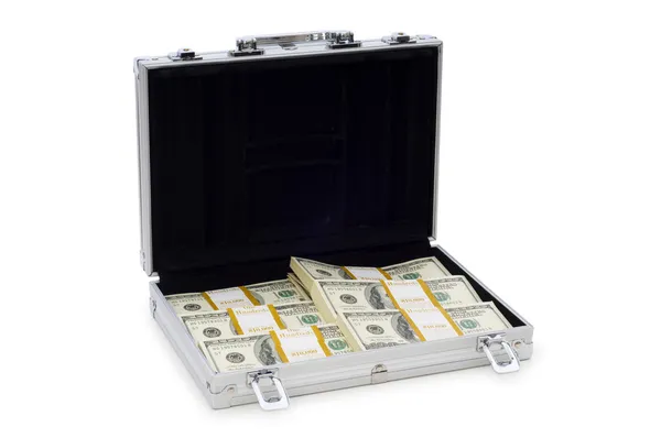Metal kasa ve dolar üzerinde beyaz bir sürü — Stok fotoğraf
