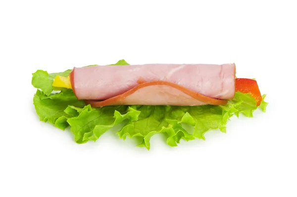 Snack made of ham and lettuce — Stock Photo, Image