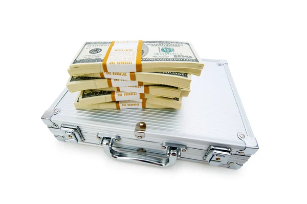 Χρήματα στην περίπτωση απομονωθεί σε λευκό — Φωτογραφία Αρχείου