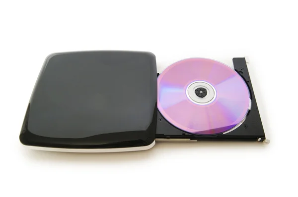 白で隔離される外付けの dvd ドライブ — ストック写真