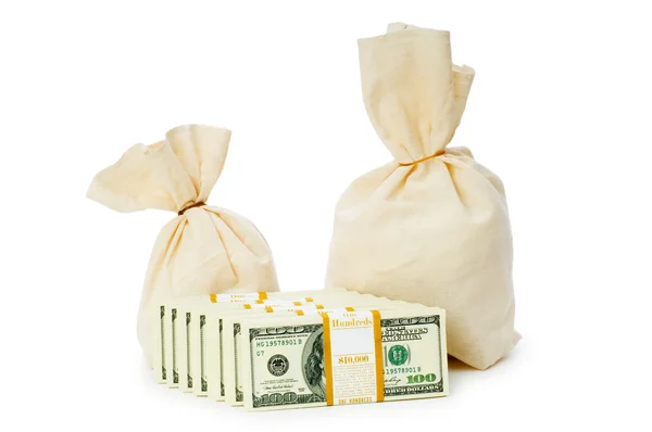 Sacks of money isolated on the white — Stock Photo, Image
