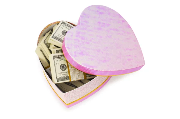 stock image Heart shaped gift box and dollars inside