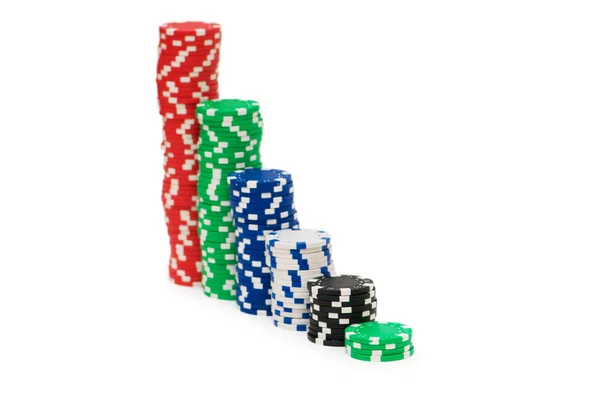 Фішки казино ізольовані на білому — стокове фото