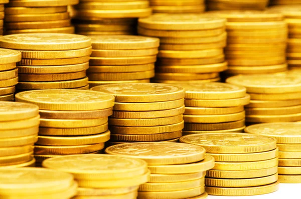 Detailní záběr stoh zlatých mincí — Stock fotografie