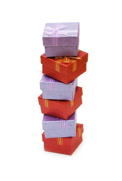 Mnoho giftboxes izolované na bílém — Stock fotografie