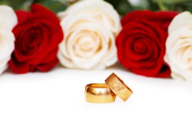 Roses and wedding rings clipart