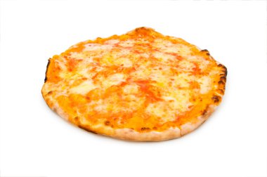 yuvarlak pizza üzerinde beyaz izole