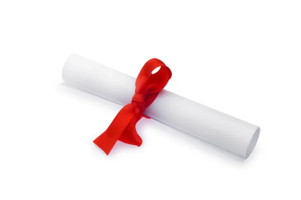 Diploma with red ribbon isolated — Stock Photo, Image