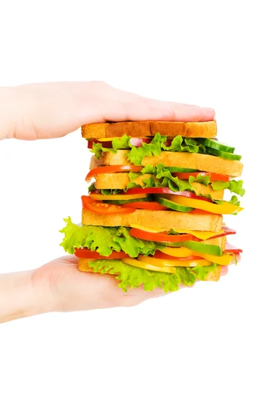Hand som håller smörgås isolerade — Stockfoto