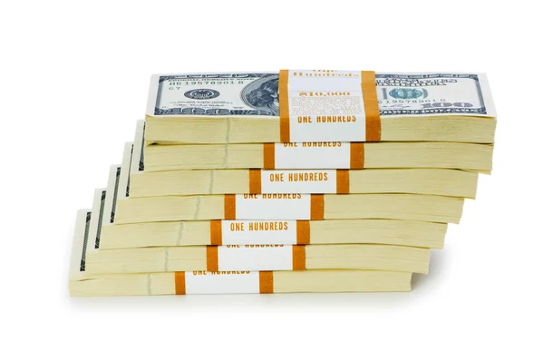 Stapel dollars geïsoleerd op de witte — Stockfoto