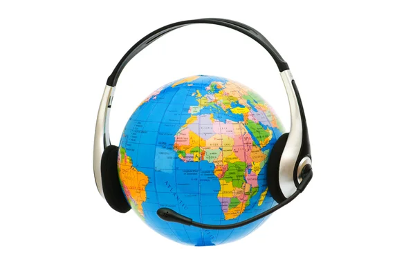Headset on globe isolated — Stock Photo, Image