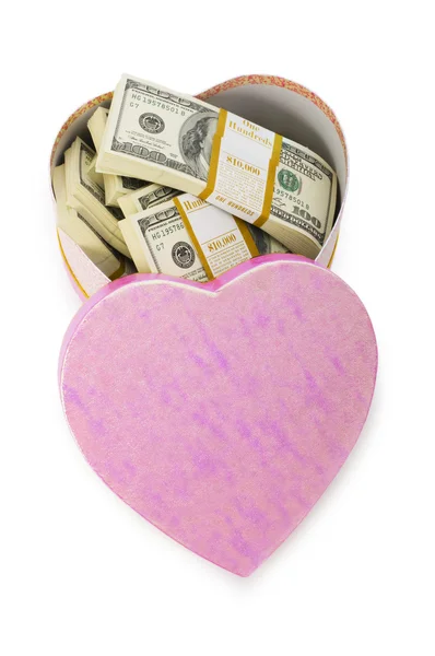 stock image Heart shaped gift box and dollars