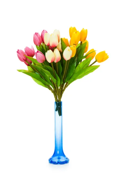 Vase with tulips isolated — Stock Photo, Image