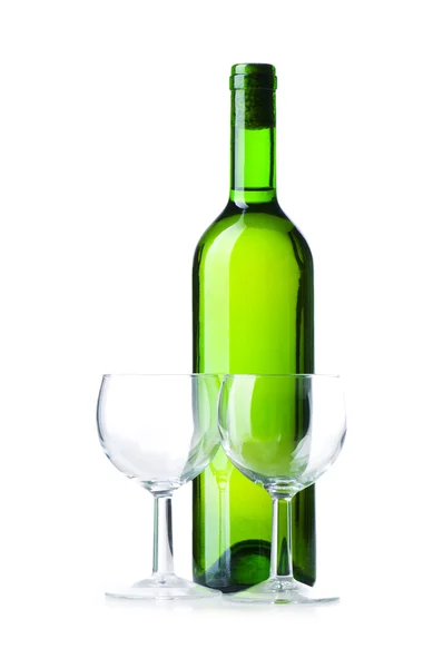 Fles en glas geïsoleerd — Stockfoto