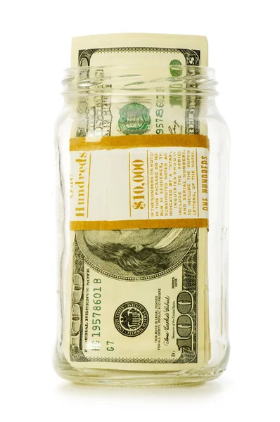 Dollars in glass jar isolated — Stock Photo, Image