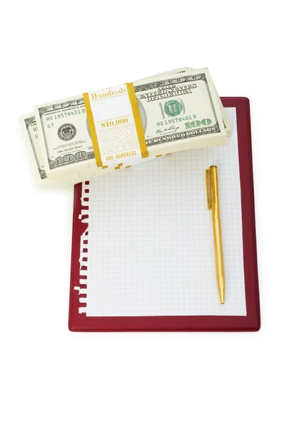 stock image Stack of dollars and blank pad