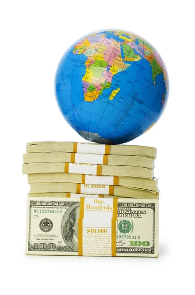 stock image Globe and stack of dollars isolated