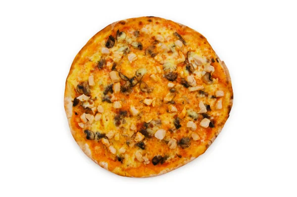 Kulatý pizza izolovaných na bílém — Stock fotografie