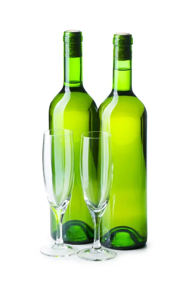 Flasche und Glas isoliert — Stockfoto