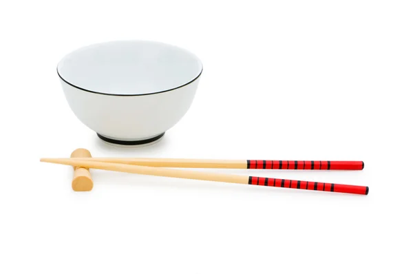 Bowl and chopsticks isolated — Stock Photo, Image