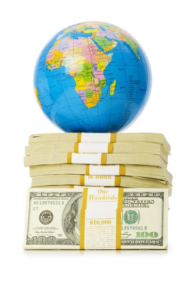 Globe and stack of dollars isolated — Stock Photo, Image