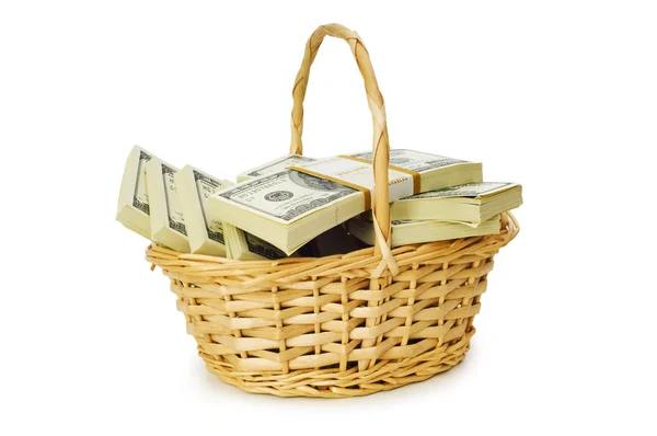 Basket full of dollars isolated — Stock Photo, Image