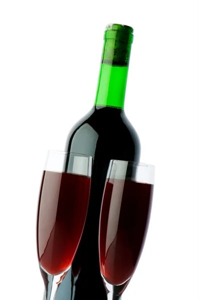 Μπουκάλι και το κρασί γυαλιά — Φωτογραφία Αρχείου