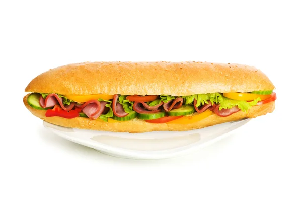 Sandwich largo aislado en el blanco — Foto de Stock