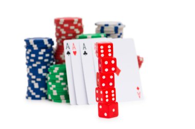 Stack of chips and dice isolated clipart