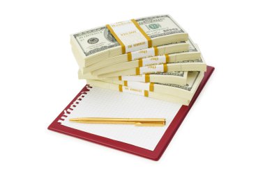 Stack of dollars and blank pad clipart