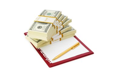 Stack of dollars and blank pad clipart