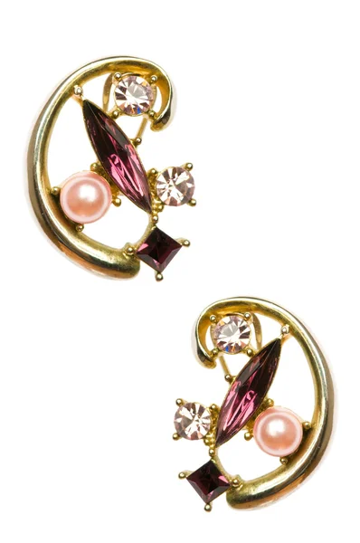 Pair of earrings isolated on the white — Stock Photo, Image