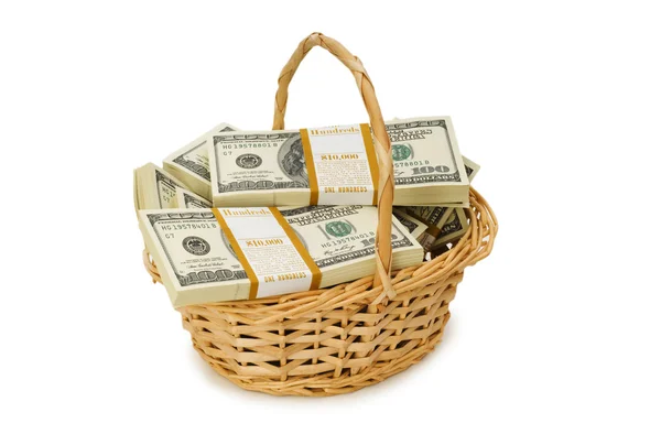Basket full of dollars isolated — Stock Photo, Image