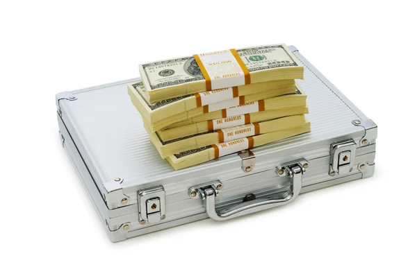 Dinheiro no caso isolado — Fotografia de Stock