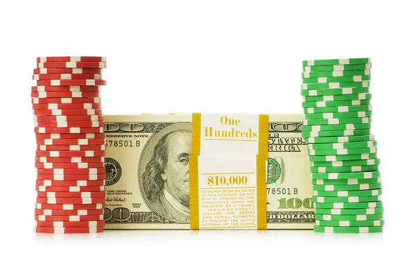 Dolar ve casino çip yığınları — Stok fotoğraf