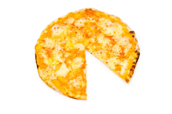 Yuvarlak pizza üzerinde beyaz izole — Stok fotoğraf