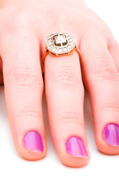 Kézi elszigetelt arany gyűrűvel — Stock Fotó