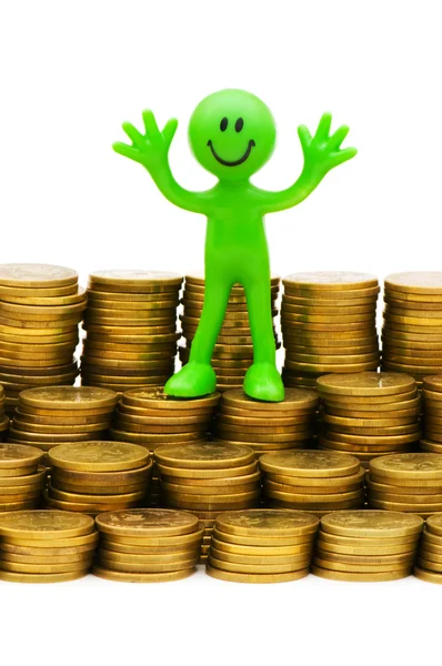 Smiley and coins isolated — Stock Photo, Image