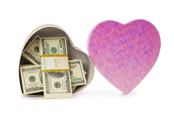 stock image Heart shaped gift box and dollars