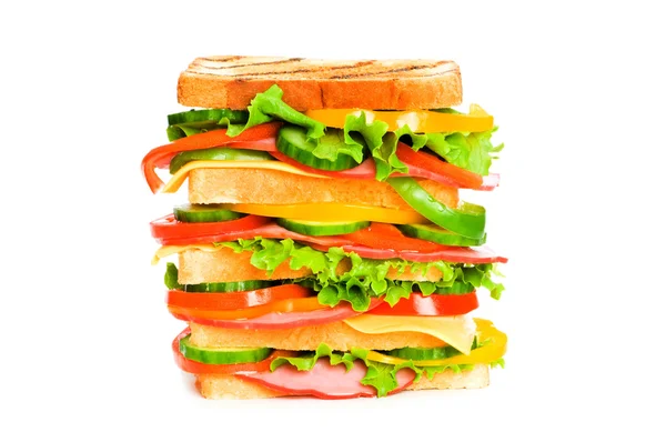 巨大なサンドイッチ、白で隔離されます。 — ストック写真