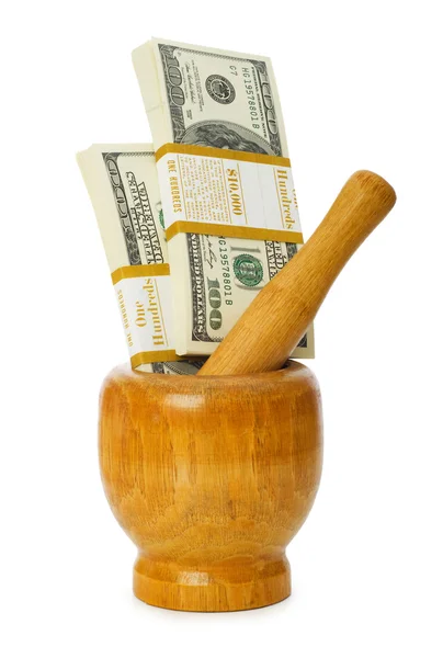 Financial concept - money in the mortar — Stock Photo, Image