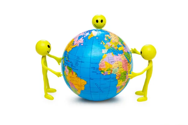 Smilies holding the globe isolated — Stock Photo, Image