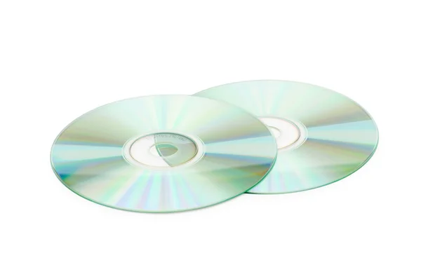 在白棉上孤立的两个 cd 光盘 — 图库照片