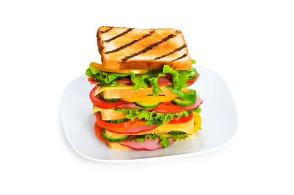 Plaat met sandwich geïsoleerd — Stockfoto