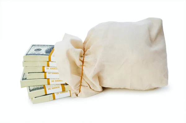 Saco de dinheiro isolado no branco — Fotografia de Stock