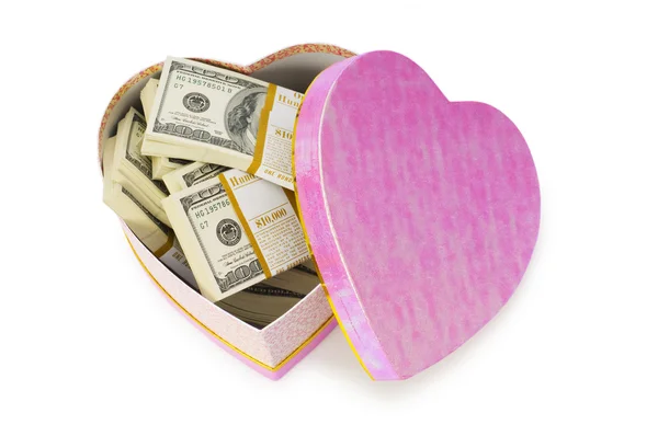 stock image Heart shaped gift box and dollars