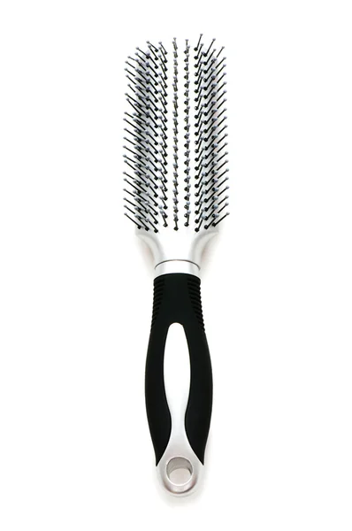 Üzerinde beyaz izole gümüş saç fırçası — Stok fotoğraf