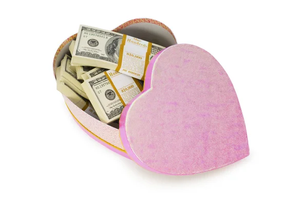 Stock image Heart shaped gift box and dollars