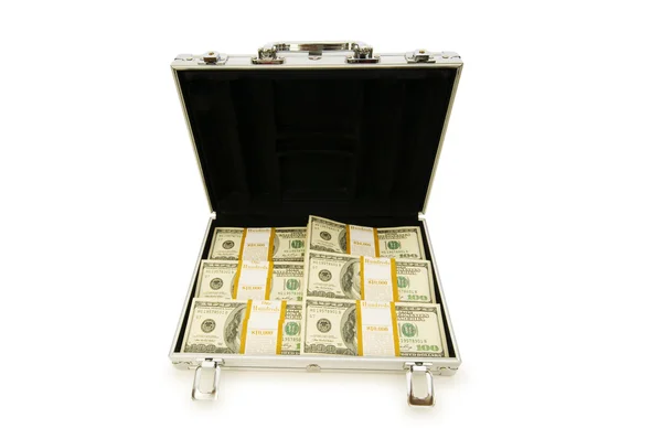 Caixa de metal e lotes de dólares — Fotografia de Stock